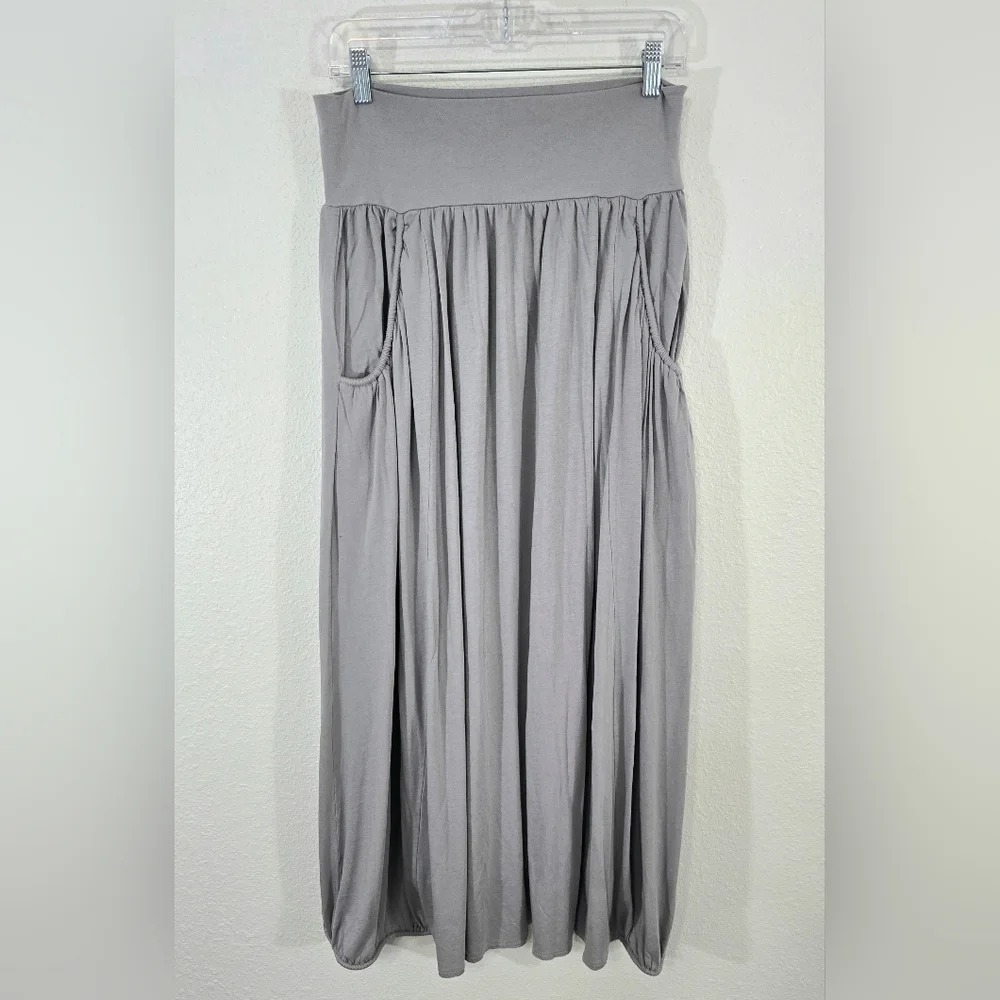 Garnet Hill Light Gray Flowing Maxi Skirt w/Pockets Boho Prairie Cottagecore, L - Picture 1 of 7